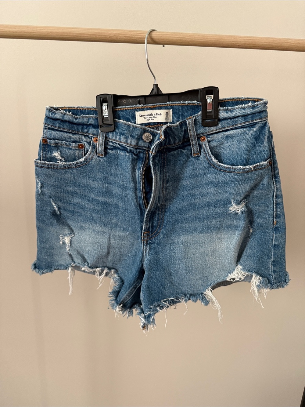 Abercrombie & Fitch Light Blue Distressed 4” Mom Denim Cutoff Shorts